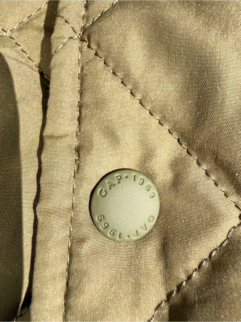 GAP Olive Green Quilted Puffer with Brown Corduroy Collar